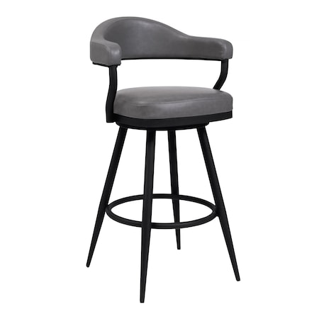 Armen Living Justin 26" Counter Height Swivel Vintage Gray Faux Leather Bar Stool with Black Metal Legs LCJTBABLVG26